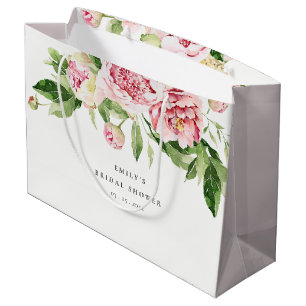 Elegant Pink Green Peony Floral Bridal Shower Large Gift Bag