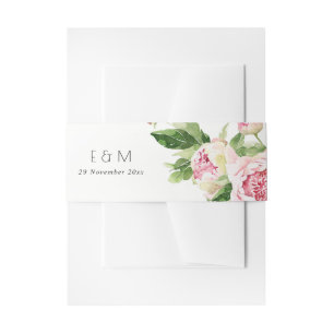 ELEGANT PINK GREEN PEONY FLORAL WATERCOLOR WEDDING INVITATION BELLY BAND