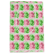 Elegant Pink & Green Rose Gift Bag