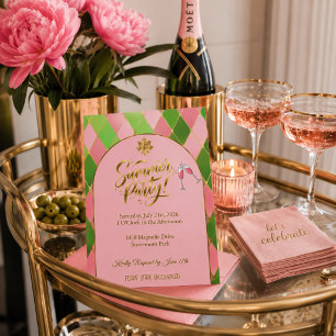 Elegant Pink & Green Summerl Party Acrylic Invitations