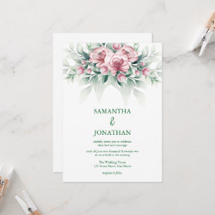 Elegant Pink Greenarry Modern Wedding Invitation