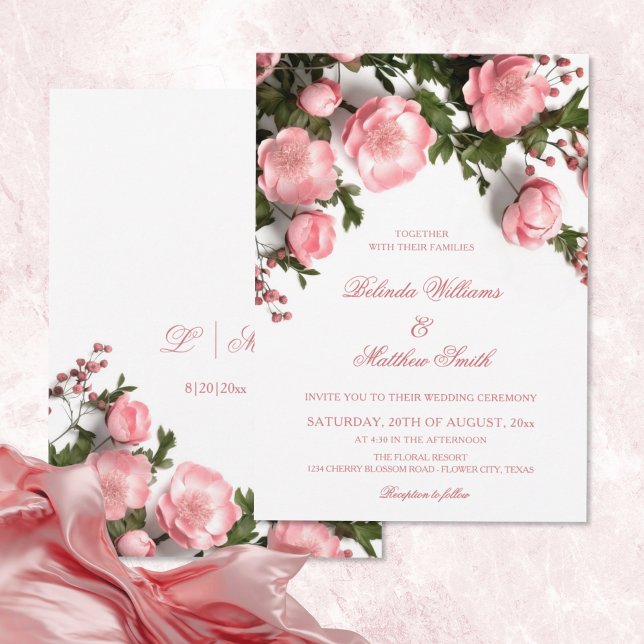 Elegant Pink Greenery 3D Roses Wedding Invitation (Creator Uploaded)