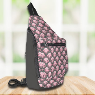Elegant Pink Grey Art Deco Vintage Pattern Sling Bag