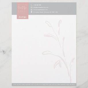 Elegant Pink & Grey Botanical Beauty Spa Modern Letterhead