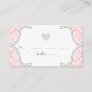 Elegant pink, grey damask wedding place card