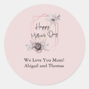 Elegant Pink Grey Floral Mother's Day Personalize Classic Round Sticker