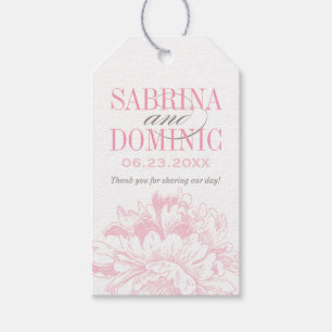 Elegant Pink Grey Floral Peony Wedding Favour Gift Tags