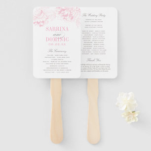 Elegant Pink Grey Floral Peony Wedding Program Hand Fan