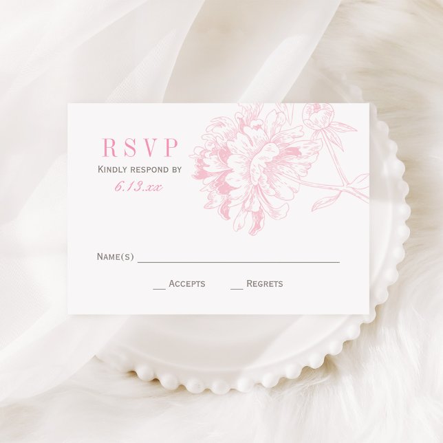 Elegant Pink Grey Floral Peony Wedding RSVP Card (Creator Uploaded)