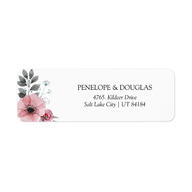 Elegant Pink & Grey Floral Return Address (Front)
