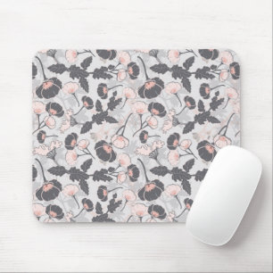 Elegant Pink Grey Flowers Mouse Pad