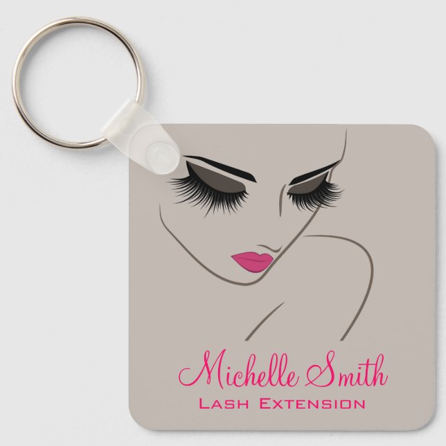 Elegant Pink Grey Lash Extension Beauty Salon QR Keychain (Front)