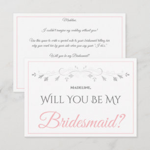 Elegant Pink Grey Vintage Border Be My Bridesmaid Card