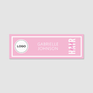 Elegant Pink Hair Stylist Logo Salon Staff Name   Tag