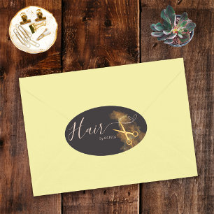 Elegant Pink Hairstylist Gold Scissor Hair Dresser Oval Sticker