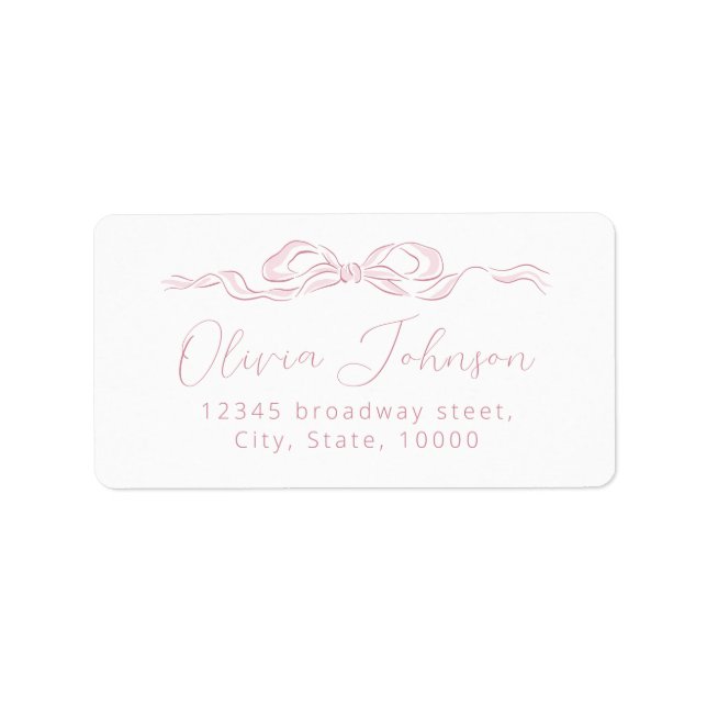 Elegant Pink Hand Drawn Bow Return Address Label (Front)
