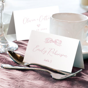 Elegant  Pink Hand Drawn Bow Wedding Foldable Table Number