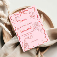  Elegant Pink Hand Drawn Bridesmaid Proposal Card