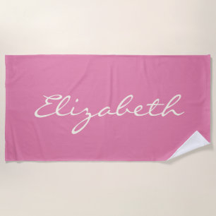 Elegant Pink Handwritten Script Name Beach Towel
