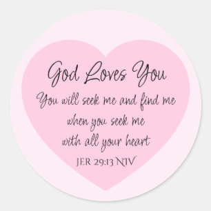 Elegant Pink Heart Bible Verse Christian Faith     Classic Round Sticker