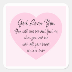 Elegant Pink Heart Bible Verse Christian Faith     Square Sticker
