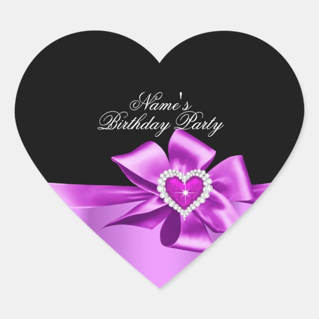 Elegant Pink Heart Birthday Party Any Age Heart Sticker (Front)