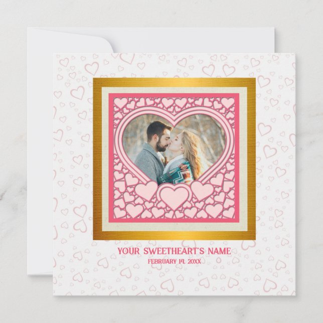 Elegant Pink Heart Happy Valentine's Day Stylish Card (Front)