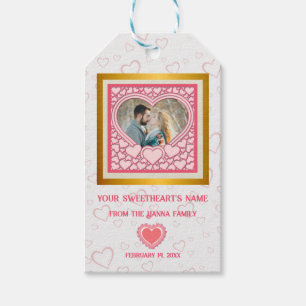 Elegant Pink Heart Happy Valentine's Day Stylish Gift Tags