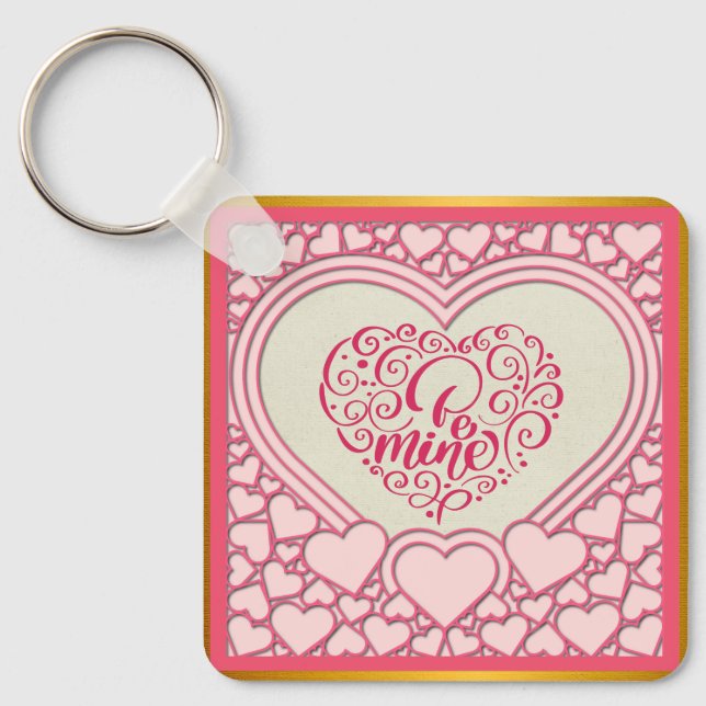 Elegant Pink Heart Happy Valentine's Day Stylish Keychain (Front)