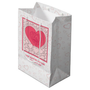 Elegant Pink Heart Happy Valentine's Day Stylish Medium Gift Bag