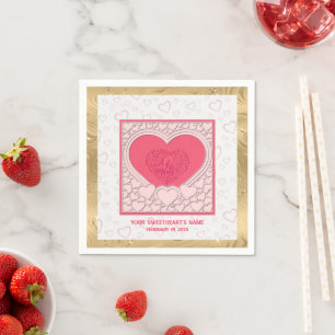 Elegant Pink Heart Happy Valentine's Day Stylish Napkin