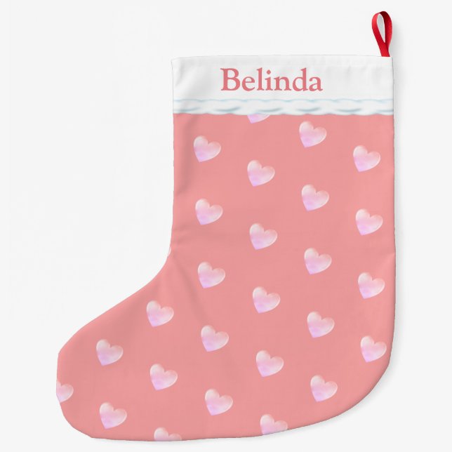 Elegant Pink Heart Pattern Large Christmas Stocking (Back)