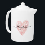 Elegant Pink Heart Teapot<br><div class="desc">A Personalized Elegant,  pink,  shabby chic Teapot. The Teapot is decorated with a pink floral shabby chic style heart and can be personalized with your name on the front. Makes a pretty gift for her for valentines Day. Designed for you by Blackberry Boulevard.</div>