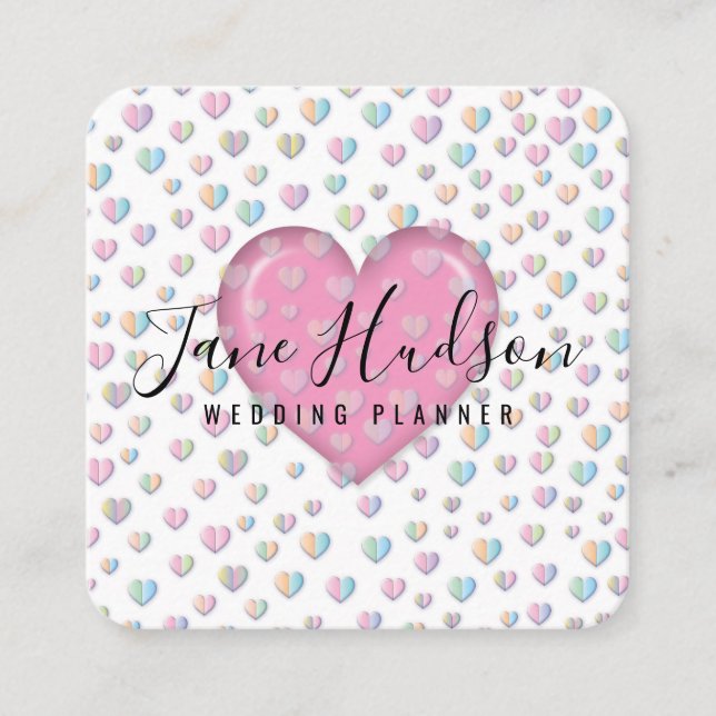 Elegant Pink Heart with Speckles Design Square Business Card (Front)