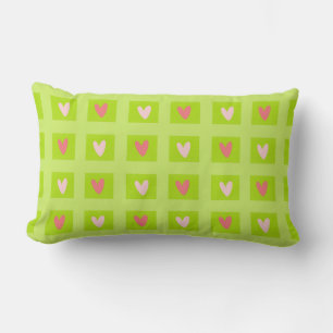 Elegant Pink Hearts Chequered Pattern Throw Pillow
