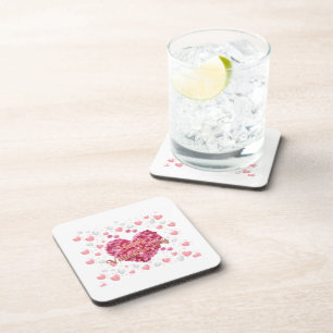 Elegant Pink Hearts Valentine's Day Coaster