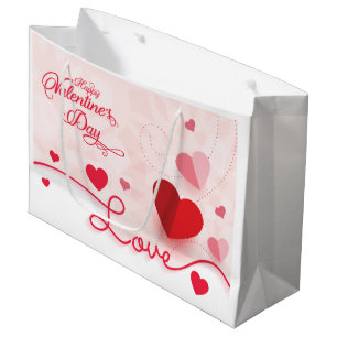 Elegant Pink Hearts Valentine's Day Large Gift Bag