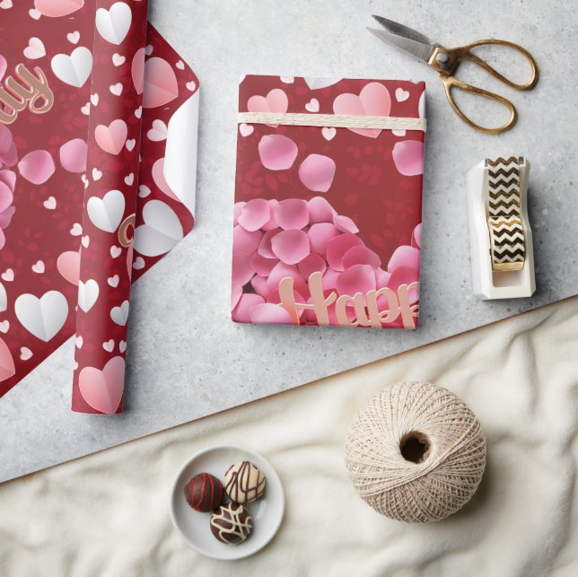 Elegant Pink Hearts Valentine's Day  Wrapping Pape Wrapping Paper (Crafts)