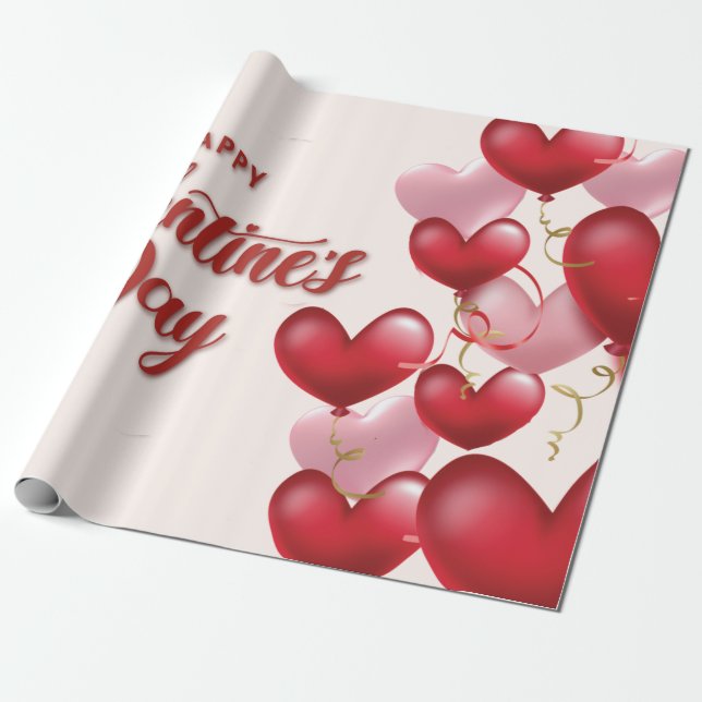 Elegant Pink Hearts Valentine's Day  Wrapping Pape Wrapping Paper (Unrolled)