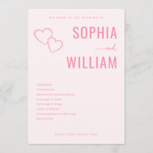 Elegant Pink Hearts Wedding Ceremony Program