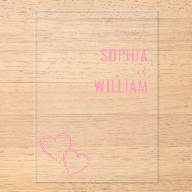 Elegant Pink Hearts Wedding Invitation (Recto)