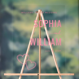 Elegant Pink Hearts Wedding Sign