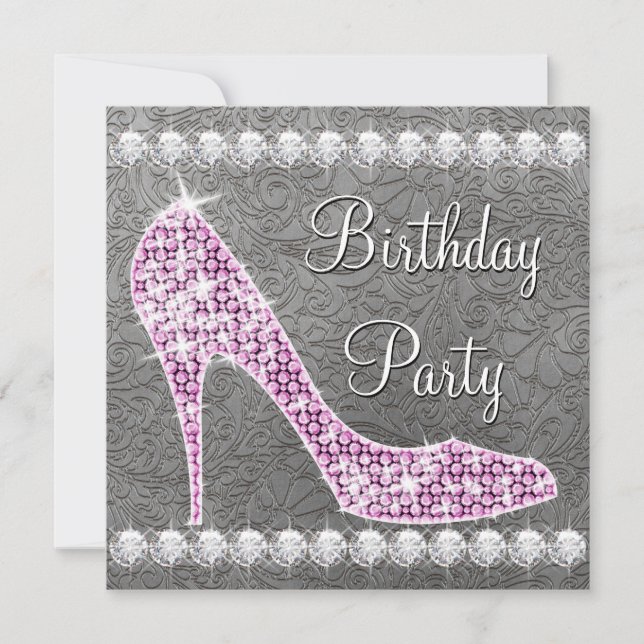 Elegant Pink High Heel Shoe Birthday Party Invitation (Front)