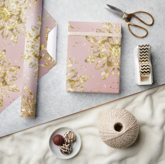 Elegant Pink  holiday Snowflakes stars Christmas   Wrapping Paper (Crafts)