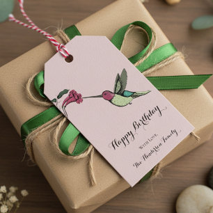 Elegant Pink Hummingbird Birthday Gift Tags