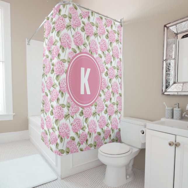 Elegant Pink Hydragea Flowers Pattern Monogram (In Situ)