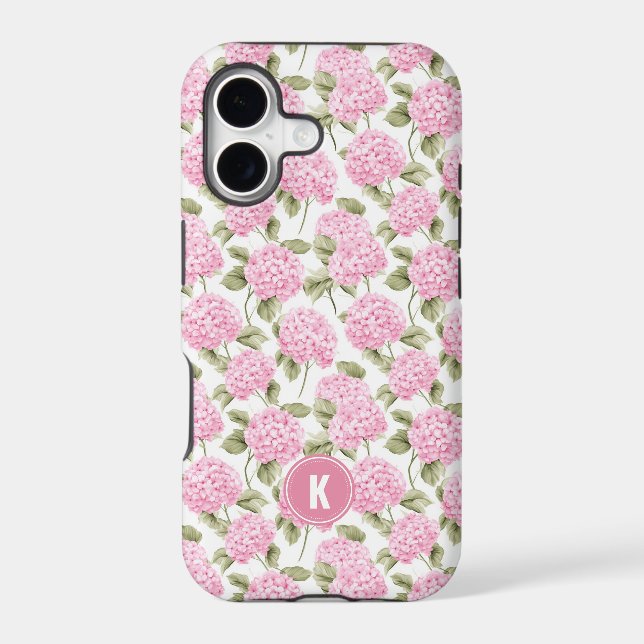 Elegant Pink Hydragea Flowers Pattern Monogram (Back)