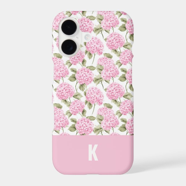 Elegant Pink Hydragea Flowers Pattern Monogram (Back)