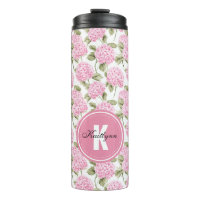 Elegant Pink Hydragea Flowers Pattern Monogram
