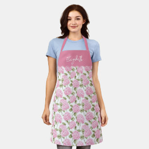 Elegant Pink Hydragea Flowers Pattern Name Apron